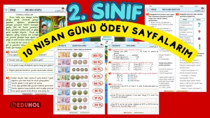 2. Sınıf 10 Nisan günü günlük ödev çalışmalarım.
