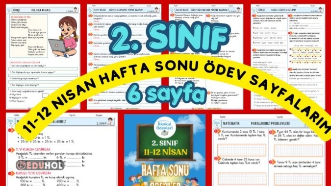 2. Sınıf 11-12 Nisan günü günlük ödev çalışmalarım 6 sayfa