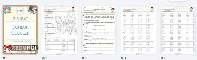 2. sınıf 3 Şubat günlük ödevler 4 sayfa