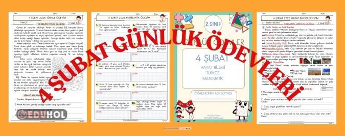 2. sınıf 4 şubat günlük ödevler 3 sayfa