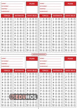 2. SINIF DENEME SINAVLARI İÇİN HAZIRLADIM. BİR SAYFADA 4 CEVAP FORMU