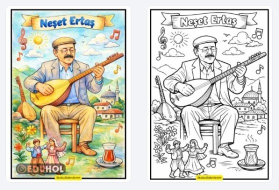 2. sınıf görsel sanatlar dersi için Neşet Ertaş Boyama sayfası