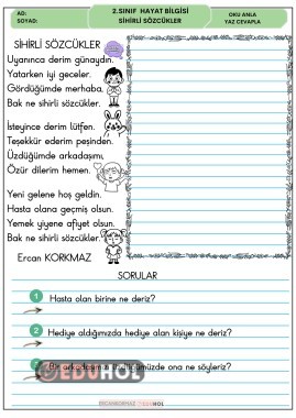 2. SINIF HAYAT BİLGİSİ NEZAKET ŞİİRİM OKU YAZ ANLA CEEVAPLA