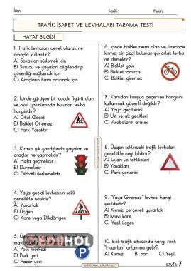 2. SINIF HAYAT BİLGİSİ TRAFİK İŞARETLERİ VE LEVHALARI 10 SORULUK TEST