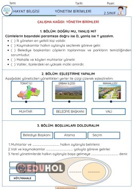 2. Sınıf hayat bilgisi yönetim birimleri çalışma sayfası