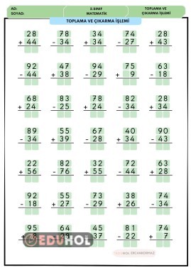 2. SINIF İKİ BASAMAKLI KARIŞIK TOPLAMA VE ÇIKARMA SAYFASI