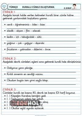 2. SINIF KURALLI CÜMLE OLUŞTURMA ÇALIŞMA SAYFASI