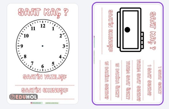 2. Sınıf matematik dersi saat yaz sil kağıdı