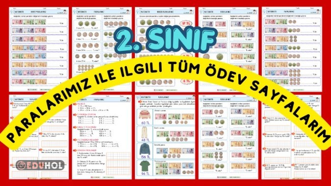 2. sınıf Matematik Paralar konusu 13 sayfa tüm ödev sayfaları