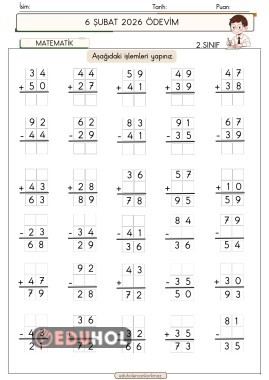 2. Sınıf matematik Toplama çıkarma ve verilmeyen işlemler bir sayfada