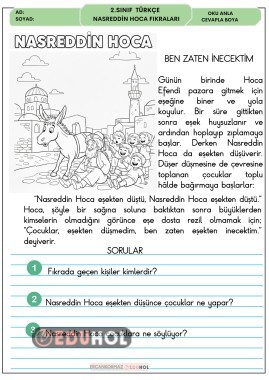2. sınıf okuma anlama boyama Nasreddin Hoca