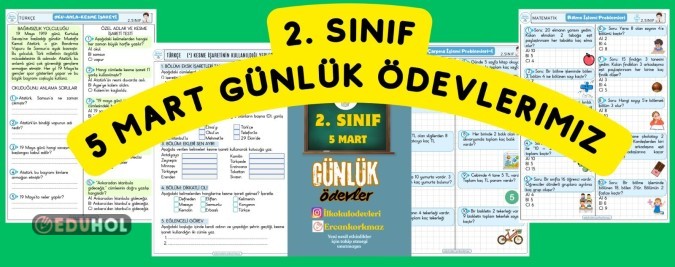 2. SINIF 5 MART GÜNÜ GÜNLÜK ÖDEVLERİMİZ 4 SAYFA DOLU DOLU
