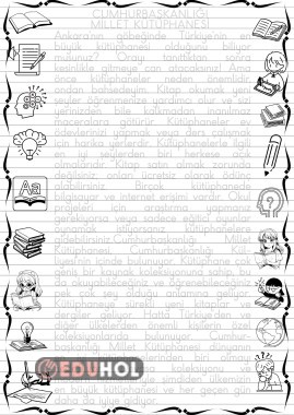 2. sınıf TÜRKÇE DERS KİTABINDAKİ MİLLET KÜTÜPHANESİ METNİNİ GÜZEL YAZI ÇALIŞMASI