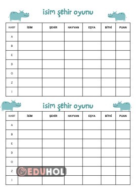 2. SINIF TÜRKÇE DERSİ İSİM ŞEHİR OYUNU