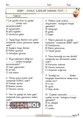 2. Sınıf Türkçe dersi sebep sonuç ilişkisi konusu 10 soruluk 1. Testim
