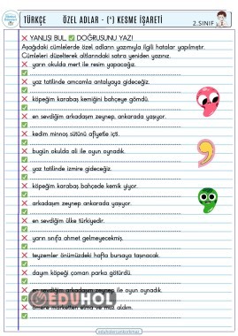 2. Sınıf Türkçe dersi Yazım Kuralları çalışma sayfası.
