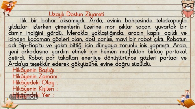 2. sınıf Türkçe hikayenin unsurları akıllı tahta etkinliği