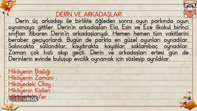2. sınıf Türkçe hikayenin unsurları örnek olay akıllı tahta notu