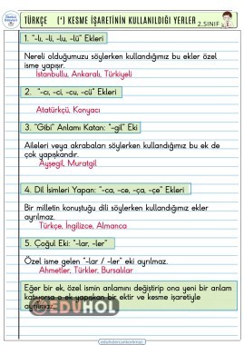 2. SINIF TÜRKÇE KESME İŞARETİNİN KULANILMADIĞI EKLER