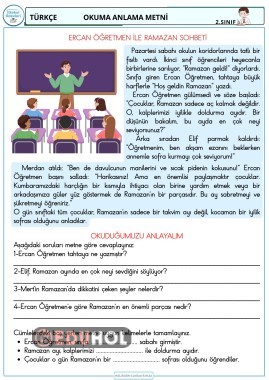 2. SINIF TÜRKÇE RAMAZAN AYI KONULU OKUMA ANLAMA METNİ