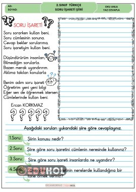 2. sınıf Türkçe soru işareti şiirim oku anla yaz etkinliği