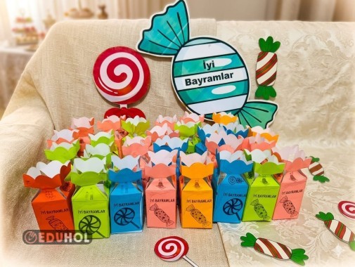 Bayram hediyesi kutu şeker yapımı-renkli