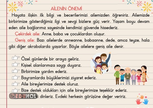 hayat bilgisi 2. sınıf ailenin önemi özet akıllı tahta yansıtma