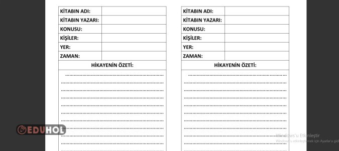 HİKAYE KİTABI ÖZET FORMU