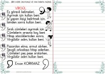 2. sınıf Türkçe dersi virgül işareti için yazdığım şiir yazma okuma yazma çalışması