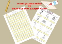 “U” HARFİ YAZI ÇALIŞMASI VE DİKTE YAZ BOYA ÇALIŞMASI KAĞIDI