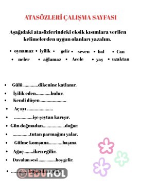 Atasözleri Çalışma Sayfası