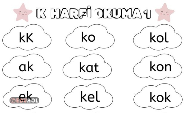 K Harfi Okuma Sayfası (24 Hece-Kelime)