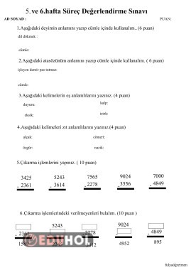 5. ve 6. hafta süreç değerlendirme yazılı sınavı