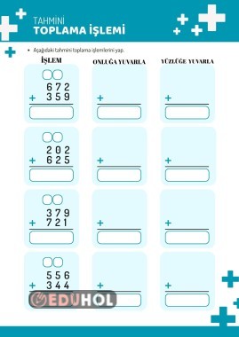 Tahmini toplama işlemi çalışma sayfası