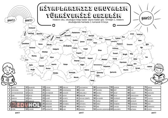 İl İl Kitap okuma Formu (Siyah-Beyaz)