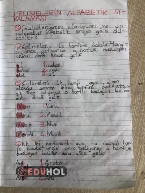 KELİMELERİN ALFABETİK SIRALAMASI