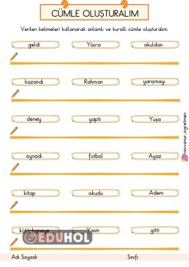 1.Sınıf Türkçe Dersi Anlamlı ve Kurallı Cümle Oluşturma Çalışması