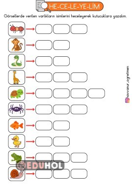 1.Sınıf Türkçe Dersi Kelimeleri Hecelerine Ayırma Etkinliği
