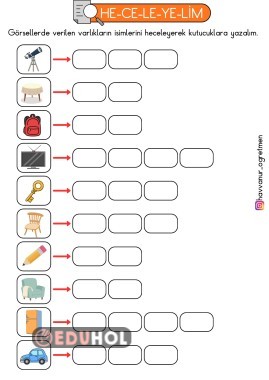 1.Sınıf Türkçe Dersi Kelimeleri Hecelerine Ayırma Etkinliği