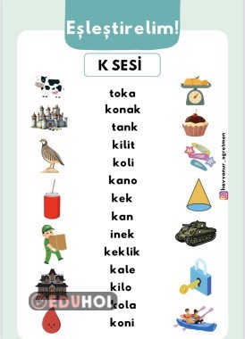 ‘’K’’ SESİ KELİME-GÖRSEL EŞLEŞTİRME ETKİNLİĞİ