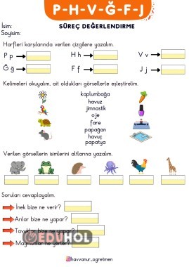 PHVĞFJ HARF GRUBU GENEL TEKRAR ETKİNLİĞİ