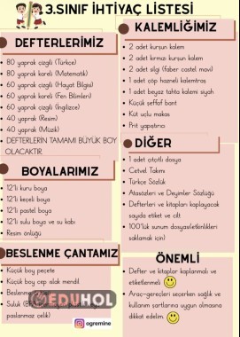 3.SINIF İHTİYAÇ LİSTESİ