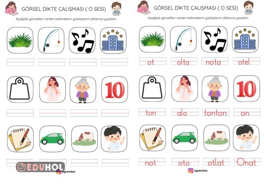 O SESİ GÖRSEL DİKTE ÇALIŞMASI VE CEVAP ANAHTARI 2 SAYFA