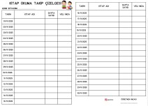 KASIM AYI KİTAP OKUMA TAKİP ÇİZELGESİ 2 SAYFA