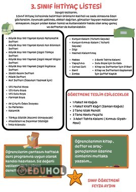 3. SINIF İHTİYAÇ LİSTESİ