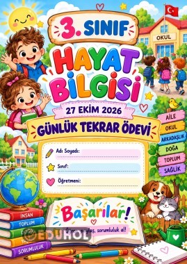 3. SINIF HAYAT BİLGİSİ GÜNLÜK TEKRAR ÖDEVİ 27 EKİM