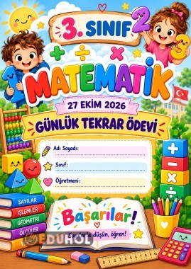 3. SINIF MATEMATİK GÜNLÜK TEKRAR ÖDEVİ 27 EKİM