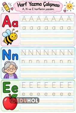 A,N,E birlikte harf yazma çalışması