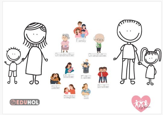 Family members trace&cut&fold