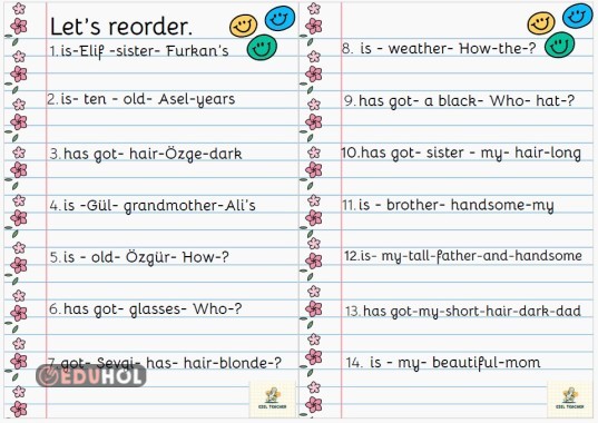 İngilizce cümle kurma/düzenleme